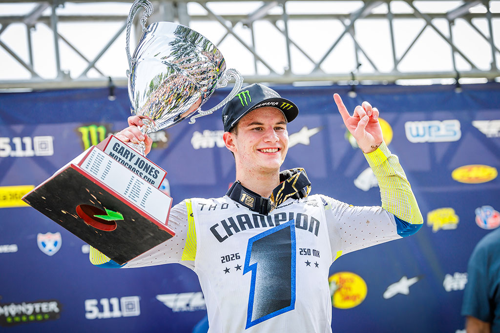 Monster Energy Yamaha Star Racing’s Cole Davies adds another number-one plate to his 2026 collection, sealing the deal on the 250 Pro Motocross Championship at the Ironman National