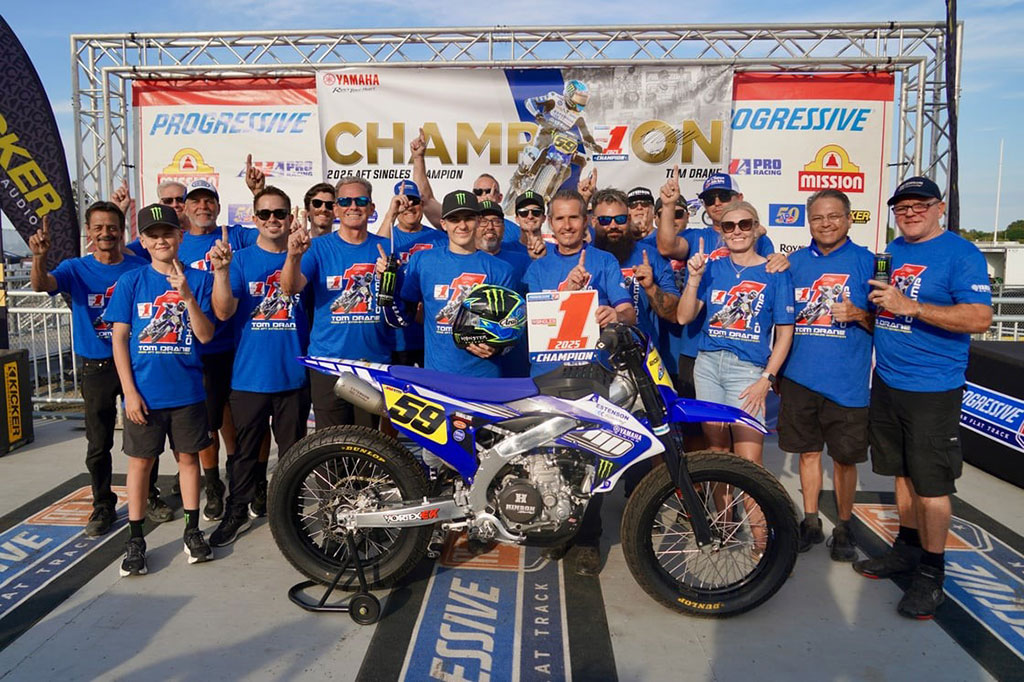 Estenson Racing’s Tom Drane secures his first American Flat Track title two rounds early with an emphatic overall victory in the AFT Singles Mission Triple Challenge