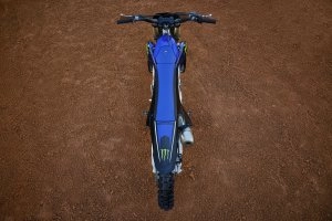 Blue YZ450F overhead view on dirt road